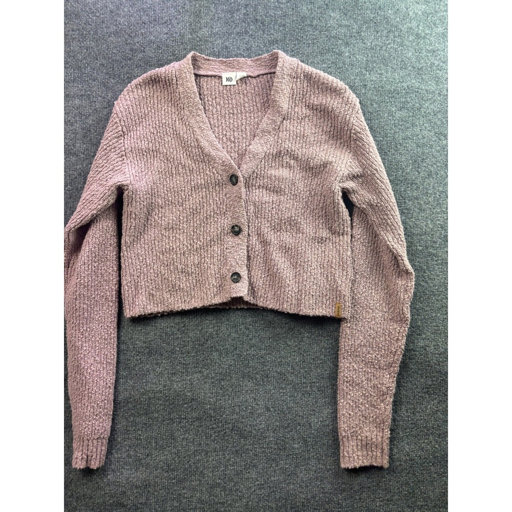 Tentree Cardigan Women XS Pink Cropped V-Neck Recycled Organic Cotton Sweater